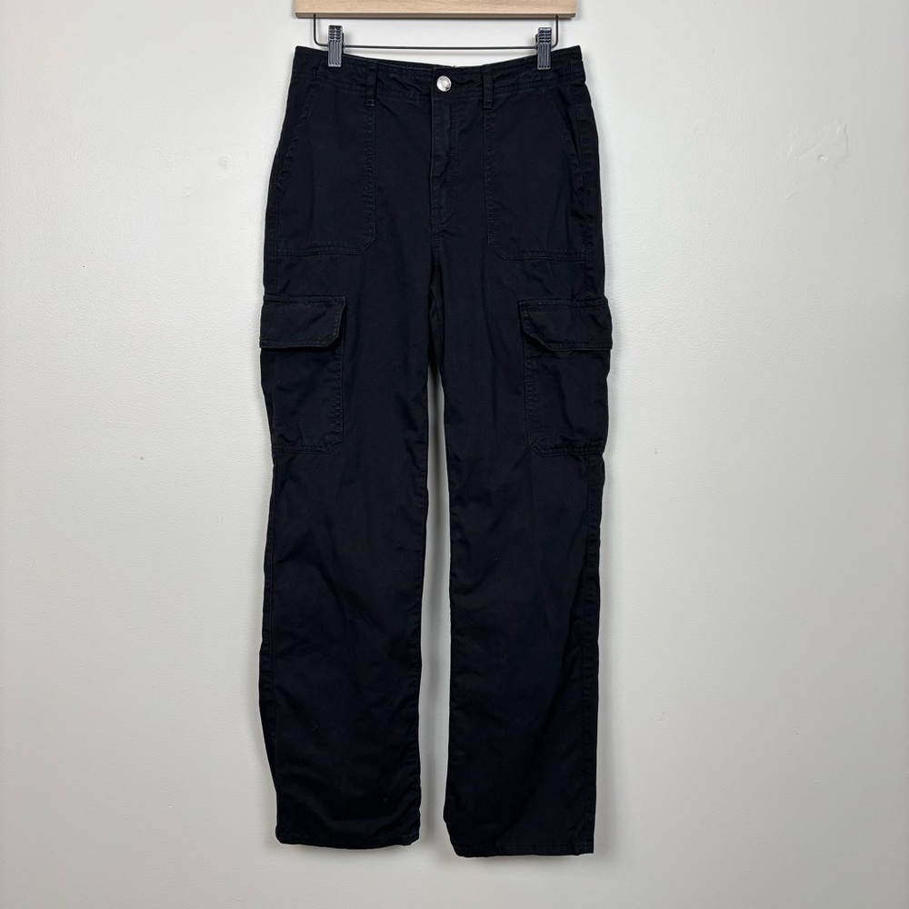 Zara Jeans Womens 4 Black High Rise Straight Leg Cargo Zippered Fly